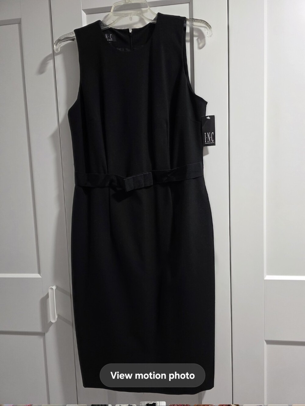 INC International Concepts Black Midi Sheath Dress with Waist Bow. New W Tags